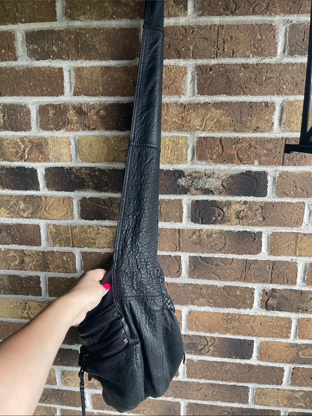 7chi Black Super Soft Leather Crossbody Sling Bag